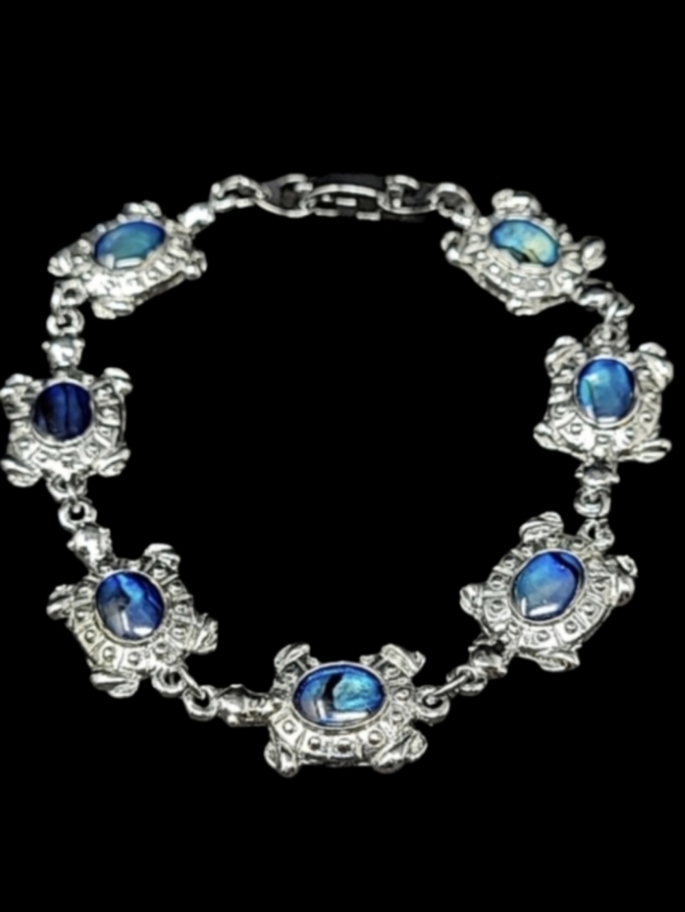 SJ "SUPREME JEWELRY" SILVER TONE WITH BLUE JEWEL SEA TURTLE BRACELET